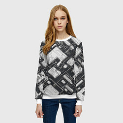 Свитшот женский Полосы Чёрно-белые киберпанк, цвет: 3D-белый — фото 2