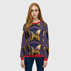 Свитшот женский Золотая бабочка паттерн, цвет: 3D-красный — фото 2