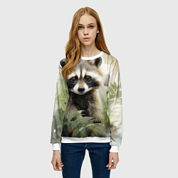 Свитшот женский Енот акварель, цвет: 3D-белый — фото 2