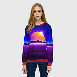 Свитшот женский Mountains - sun - space - vaporwave, цвет: 3D-красный — фото 2