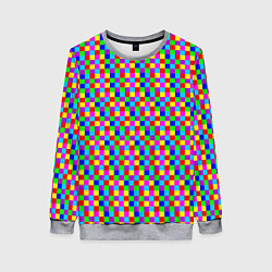 Свитшот женский Разноцветные маленькие квадраты, цвет: 3D-меланж
