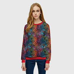 Свитшот женский Разноцветная чешуя дракона, цвет: 3D-красный — фото 2