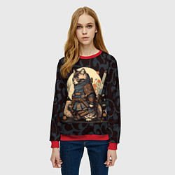 Свитшот женский Кот якудза - японский воин, цвет: 3D-красный — фото 2