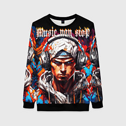 Свитшот женский Граффити парень в наушниках music non stop, цвет: 3D-черный