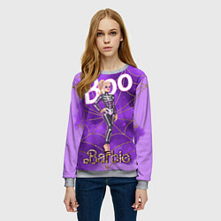 Свитшот женский Барби в костюме скелета: паутина и фиолетовый дым, цвет: 3D-меланж — фото 2