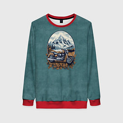 Свитшот женский Ретро мотоцикл на фоне гор, цвет: 3D-красный