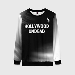 Свитшот женский Hollywood Undead glitch на темном фоне посередине, цвет: 3D-черный