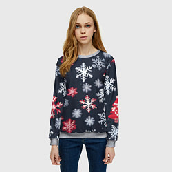 Свитшот женский Снежинки белые и красные, цвет: 3D-меланж — фото 2