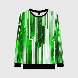 Свитшот женский Киберпанк полосы белый и зелёный, цвет: 3D-черный