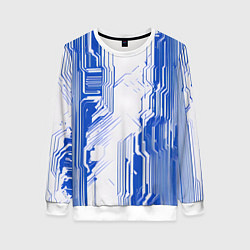 Свитшот женский Синие линии на белом фоне киберпанк, цвет: 3D-белый