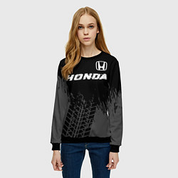 Свитшот женский Honda speed на темном фоне со следами шин посереди, цвет: 3D-черный — фото 2