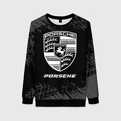 Женский свитшот Porsche speed на темном фоне со следами шин