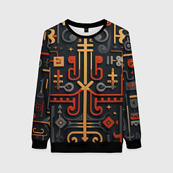 Свитшот женский Абстрактный паттерн в славянском стиле на тёмном ф, цвет: 3D-черный