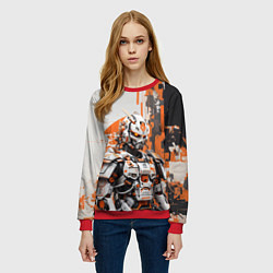 Свитшот женский Киборг с оранжевыми вставками, цвет: 3D-красный — фото 2