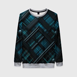 Свитшот женский Тёмно-синяя диагональная клетка в шотландском стил, цвет: 3D-меланж