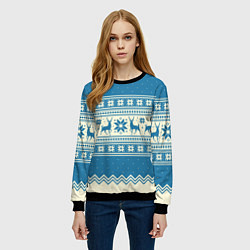 Свитшот женский Sweater with deer on a blue background, цвет: 3D-черный — фото 2