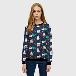 Свитшот женский Pattern with new years cats, цвет: 3D-черный — фото 2