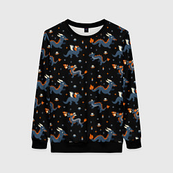 Свитшот женский Коллаж драконов, цвет: 3D-черный