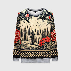 Женский свитшот Новогодний лес с узорами