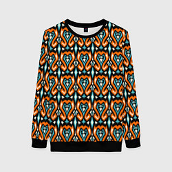 Женский свитшот Чёрно - оранжевый мелкий узор в стиле икат