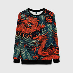 Свитшот женский Красный и серый дракон, цвет: 3D-черный