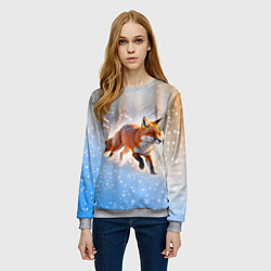 Свитшот женский Лиса на зимней охоте, цвет: 3D-меланж — фото 2