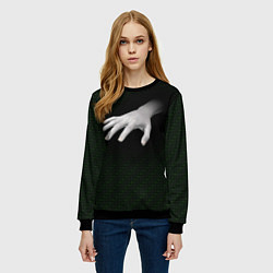 Свитшот женский Белая рука на плетёной текстуре, цвет: 3D-черный — фото 2