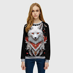 Свитшот женский Белая лисица - кицунэ, цвет: 3D-меланж — фото 2