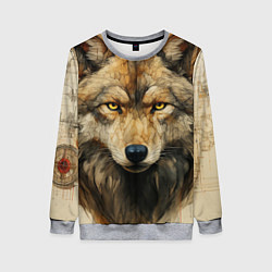 Свитшот женский Волк в стиле диаграмм Давинчи, цвет: 3D-меланж