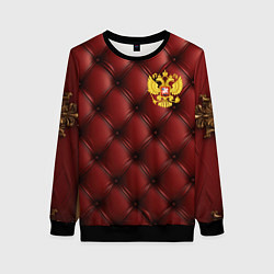 Женский свитшот Золотой герб России на красном кожаном фоне