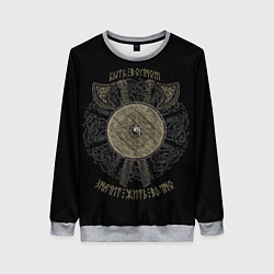 Свитшот женский Щит с рунами и боевые топоры, цвет: 3D-меланж