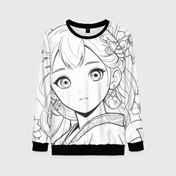 Женский свитшот Портрет девушки аниме карандашом