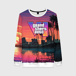 Свитшот женский GTA 6 лого на фоне заката, цвет: 3D-белый