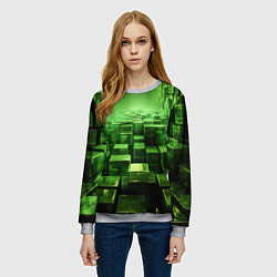 Свитшот женский Зеленые квадраты в лабиринте, цвет: 3D-меланж — фото 2