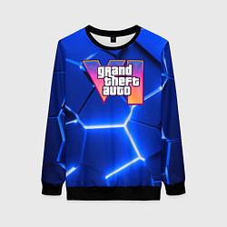 Свитшот женский GTA 6 лого на фоне разлома синих плит, цвет: 3D-черный