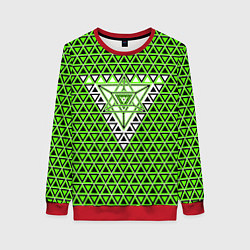 Свитшот женский Зелёные и чёрные треугольники, цвет: 3D-красный