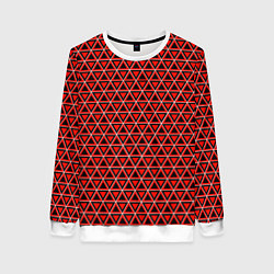 Свитшот женский Красные и чёрные треугольники, цвет: 3D-белый