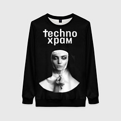 Свитшот женский Techno храм монашка держит четки с крестиком, цвет: 3D-черный