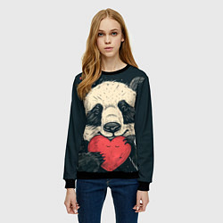 Свитшот женский Влюбленная панда обнимает сердечко, цвет: 3D-черный — фото 2