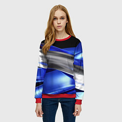 Свитшот женский Серебряная вставка на синей абстракции, цвет: 3D-красный — фото 2
