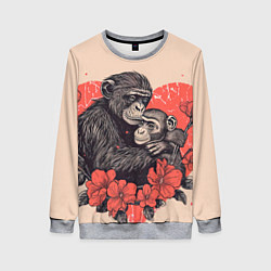 Свитшот женский Влюбленные обезьяны 14 февраля, цвет: 3D-меланж