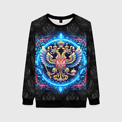 Свитшот женский Яркий неоновый герб России, цвет: 3D-черный