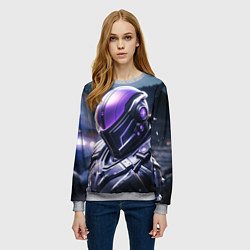 Свитшот женский Киборг в фиолетовом шлеме, цвет: 3D-меланж — фото 2