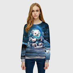 Свитшот женский Белый медвежонок кибер геймер, цвет: 3D-меланж — фото 2