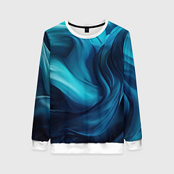 Свитшот женский Синяя абстракция в виде волн, цвет: 3D-белый