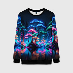 Свитшот женский Неоновый лес - нейросеть, цвет: 3D-черный