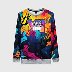 Женский свитшот GTA 6 logo яркий неоновый камуфляжный стиль