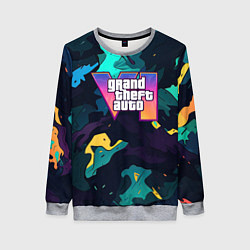 Свитшот женский GTA 6 logo яркий неоновый камуфляжный стиль, цвет: 3D-меланж