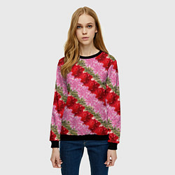 Свитшот женский Фон с лилиями и розами, цвет: 3D-черный — фото 2
