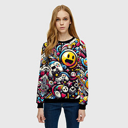 Свитшот женский Паттерн с играми, цвет: 3D-черный — фото 2